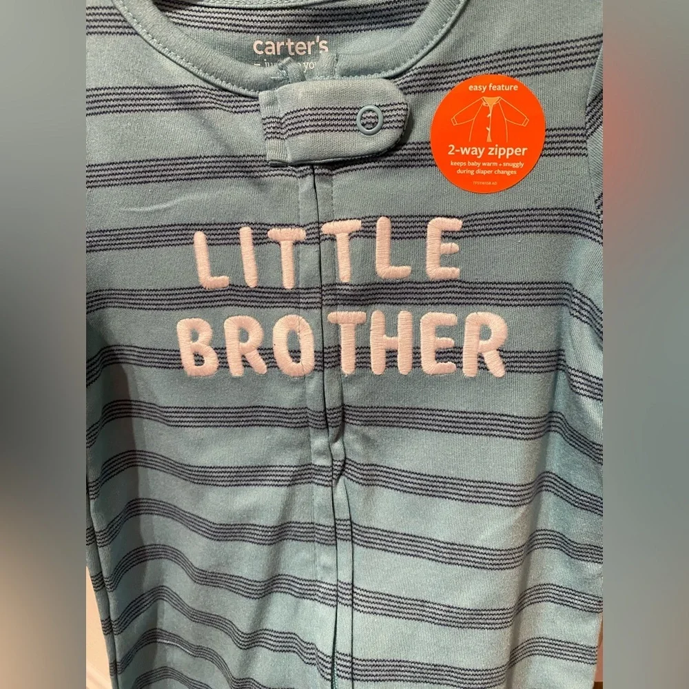 Carter's Blue Striped 'Little Brother' One Piece 2 Way Zipper  New 9 months